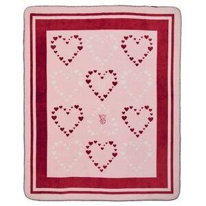 Victoria's Secret Pink and Red Heart Sherpa Throw. 59.8"×50"